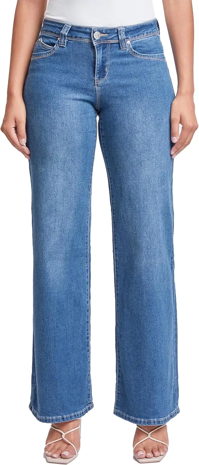 YMI Womens Sustainable Wannabettabutt Low Rise Wide Leg Jeans