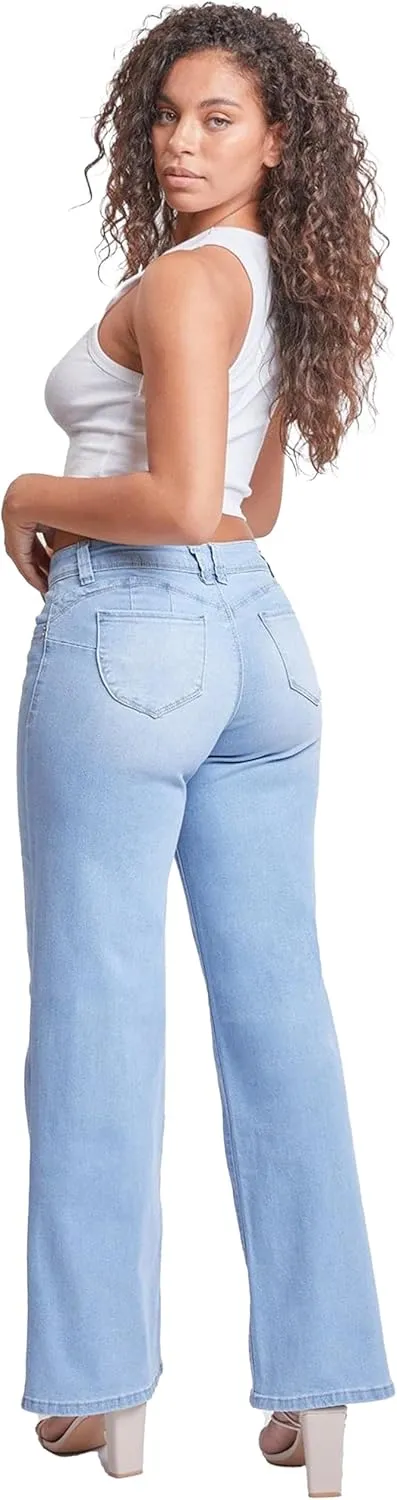 YMI Womens Sustainable Wannabettabutt Low Rise Wide Leg Jeans