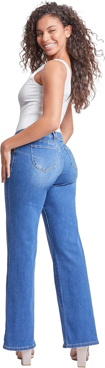 YMI Womens Sustainable Wannabettabutt Low Rise Wide Leg Jeans