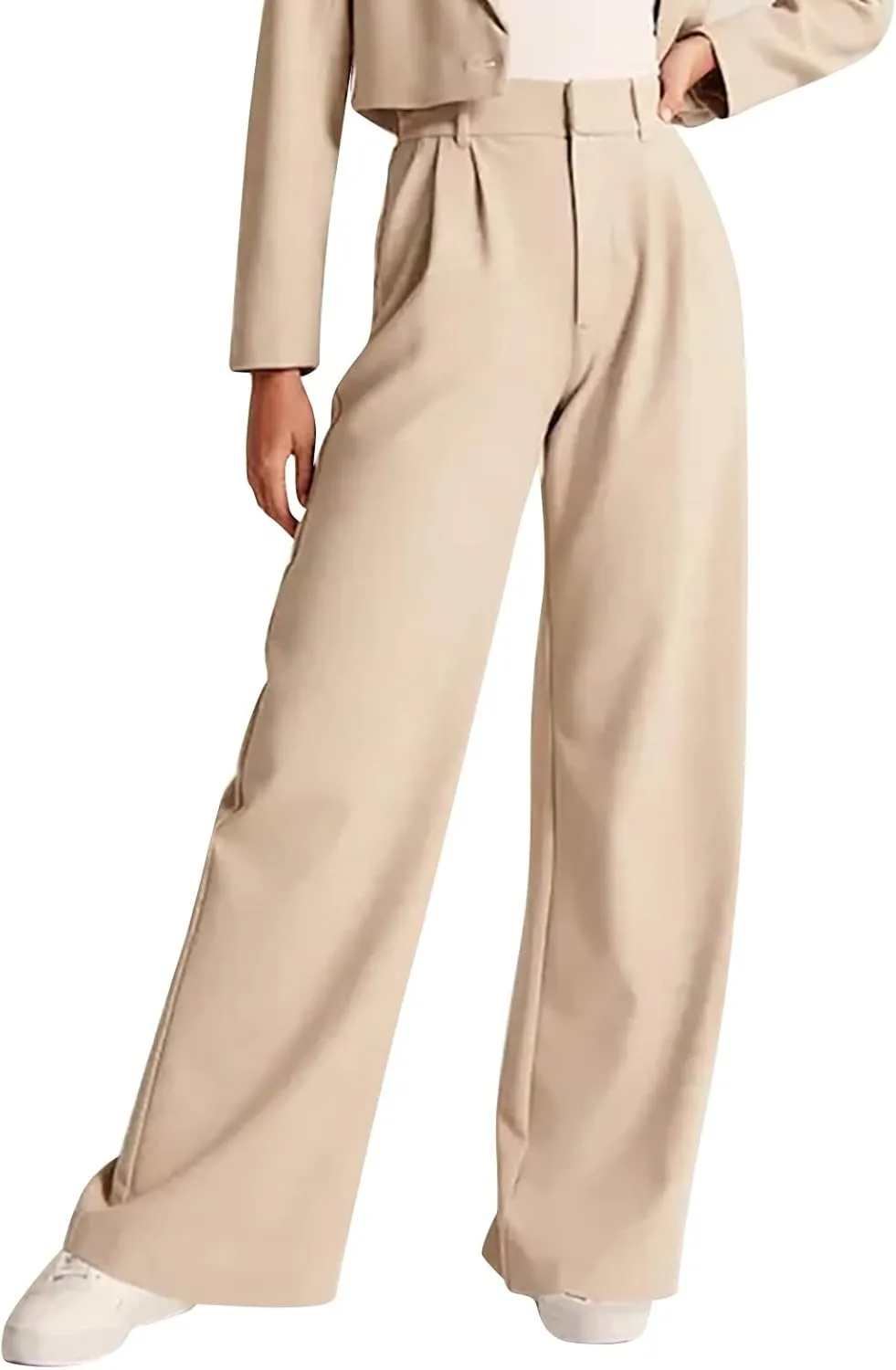 YOLAI Womens Casual Wide Leg Dress Pants High Waist Tailored Button Down Trousers Business Work Trousers with Pockets