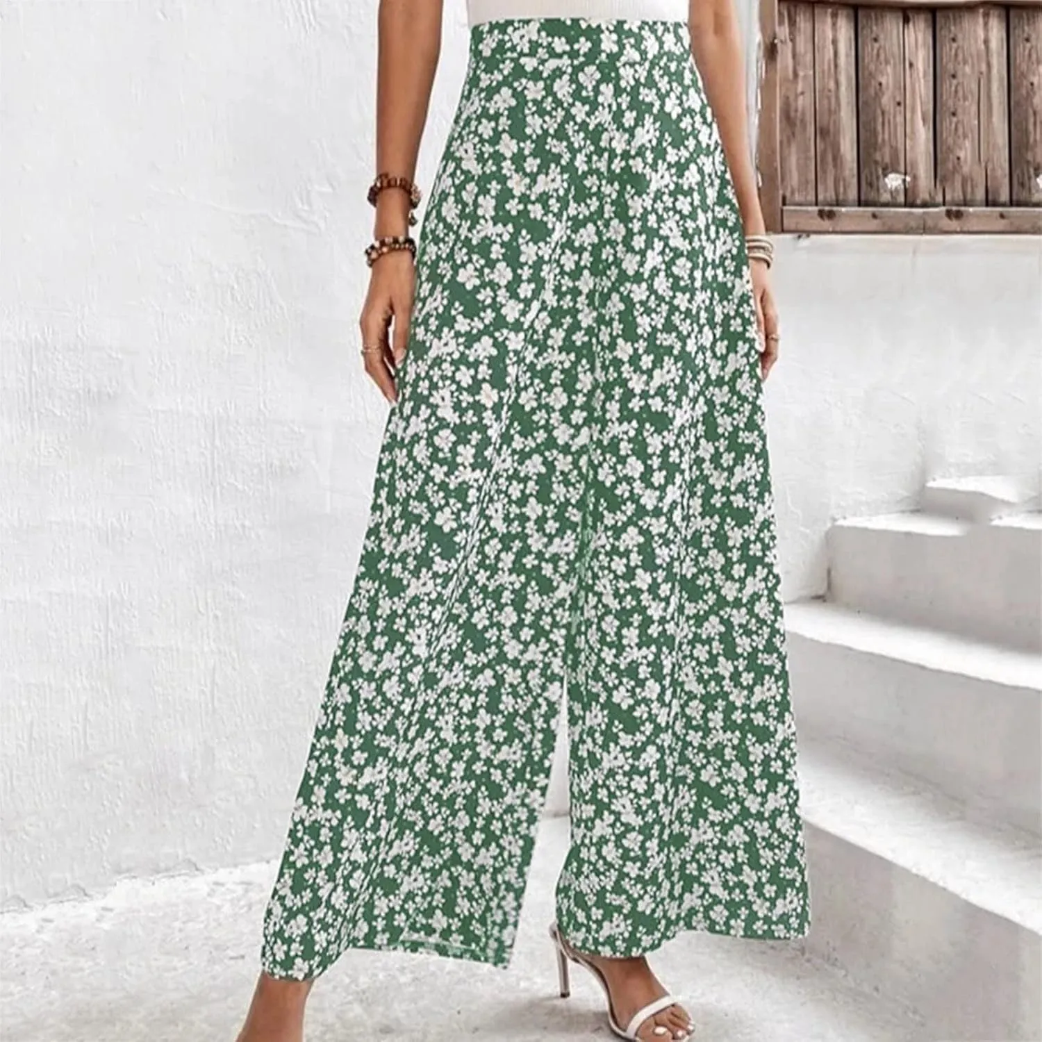 YOLAI Women's Floral Print Loose Pants Casual Lightweight Wide Leg Trousers Long Palazzo Pants