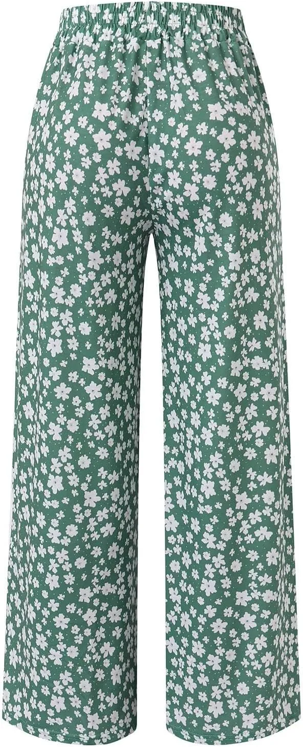 YOLAI Women's Floral Print Loose Pants Casual Lightweight Wide Leg Trousers Long Palazzo Pants