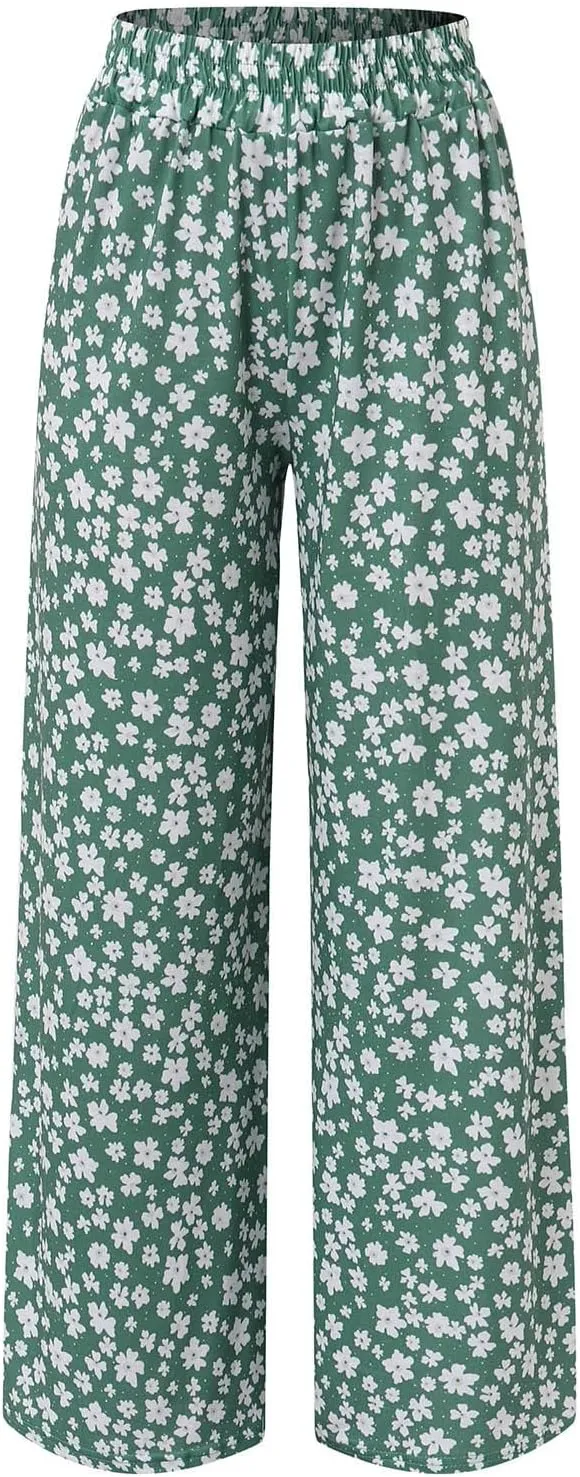 YOLAI Women's Floral Print Loose Pants Casual Lightweight Wide Leg Trousers Long Palazzo Pants