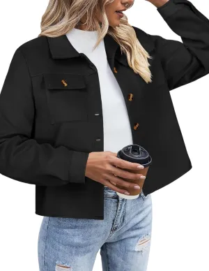 Zeagoo Flannels for Women Cropped Shacket Jacket Fashion Plaid Button Down Shirt 2025 Fall Coat Tops