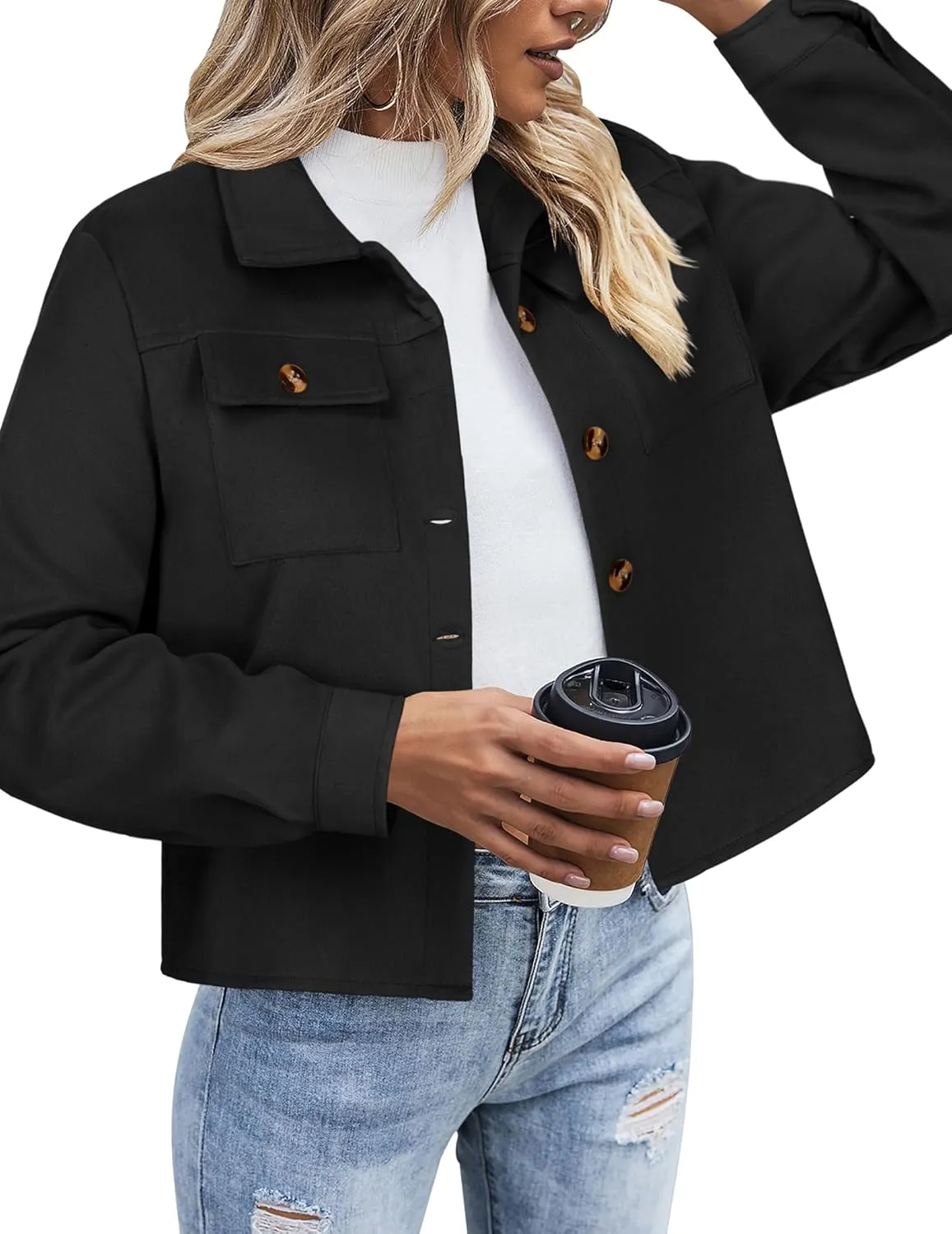 Zeagoo Flannels for Women Cropped Shacket Jacket Fashion Plaid Button Down Shirt 2025 Fall Coat Tops