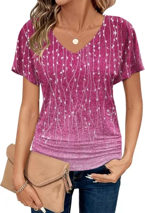 Zeagoo Women's Short Sleeve Shirts V Neck Blouse Ruched Business Casual Basic Tunic Tops S-3XL