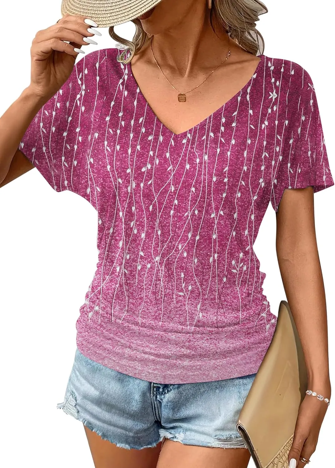 Zeagoo Women's Short Sleeve Shirts V Neck Blouse Ruched Business Casual Basic Tunic Tops S-3XL