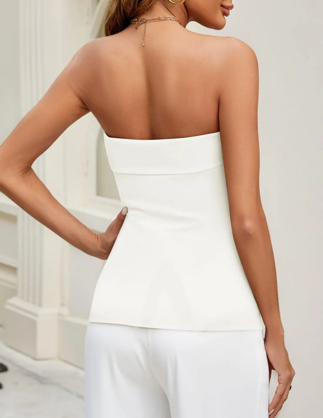 ZESICA Women's 2025 Trendy Strapless Blazer Vests Summer Dressy Tube Vest Tops Elegant Clothes