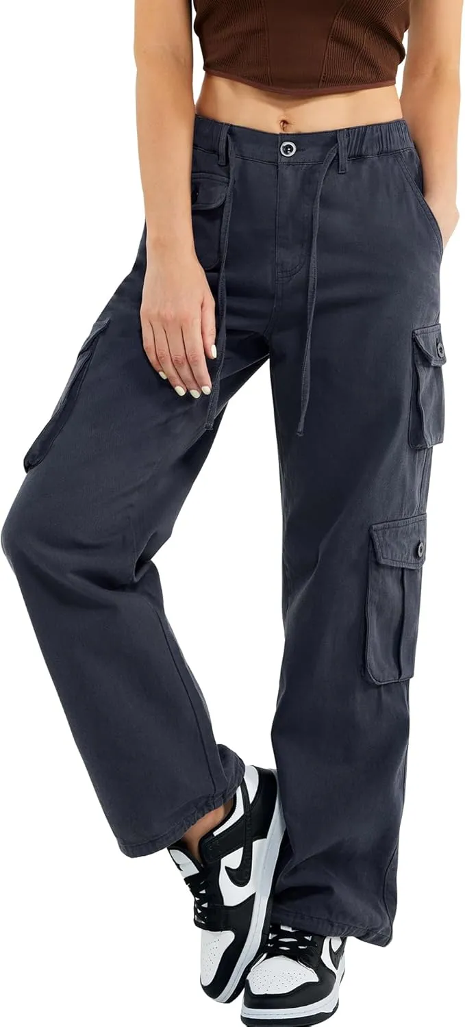 Znyeth Cargo Pants Women Cotton Wide Leg Casual Hiking Military Army Combat Work Pants with 8 Pockets