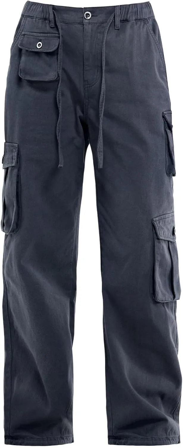 Znyeth Cargo Pants Women Cotton Wide Leg Casual Hiking Military Army Combat Work Pants with 8 Pockets
