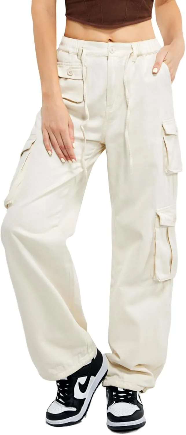 Znyeth Cargo Pants Women Cotton Wide Leg Casual Hiking Military Army Combat Work Pants with 8 Pockets