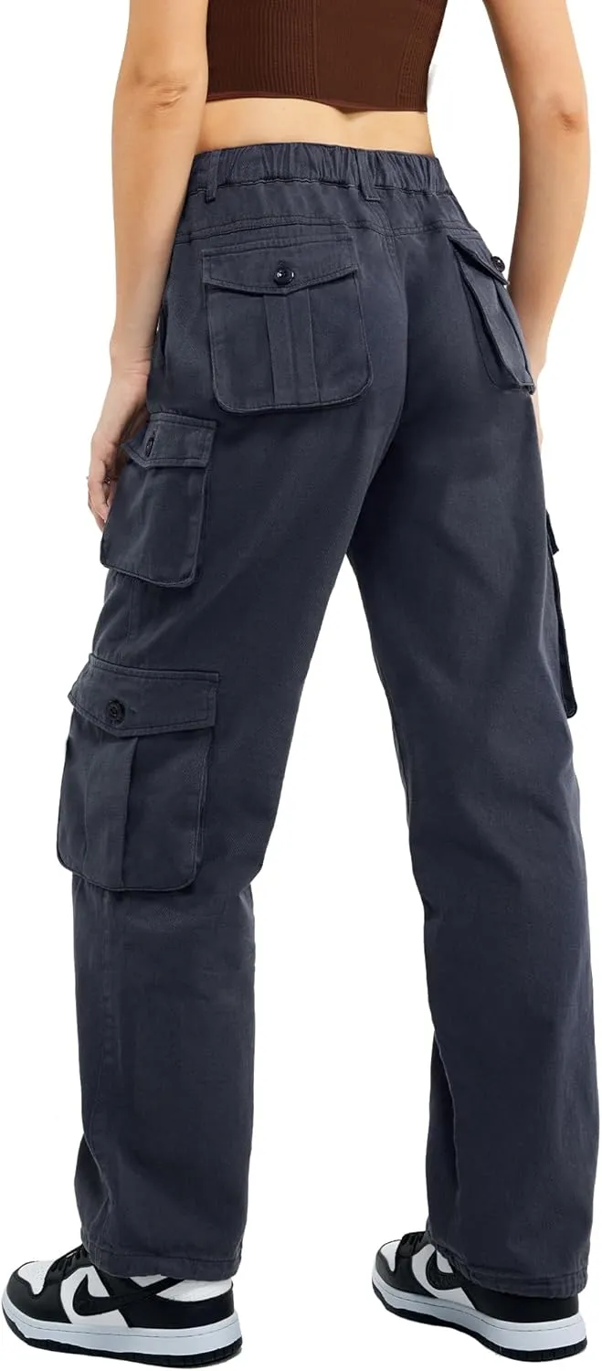 Znyeth Cargo Pants Women Cotton Wide Leg Casual Hiking Military Army Combat Work Pants with 8 Pockets